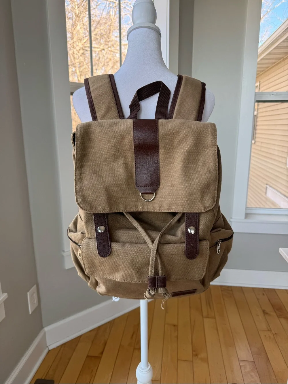 Bella Russo Tan Brown Nylon Drawstring Backpack